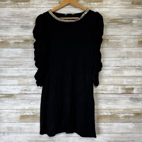 Alice + Olivia Women’s Studded Black Rouched Sleeve Knit Dress size Medium - Picture 1 of 10